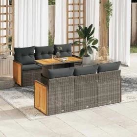 Set sofás jardín y cojines 7 pzas ratán sintético acacia gris de , Conjuntos de jardín - Ref: Foro24-3327672, Precio: 533,23 ...