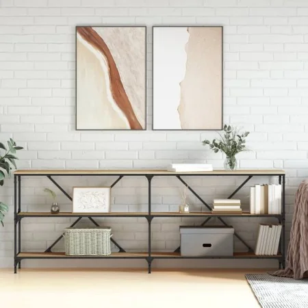 Sonoma oak engineered iron console table 200x30x75 cm by , Side tables - Ref: Foro24-832859, Price: 109,42 €, Discount: %