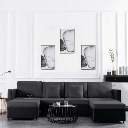 4-seater pull-out sofa bed in black synthetic leather by , Sofas - Ref: Foro24-287217, Price: 1,00 €, Discount: %