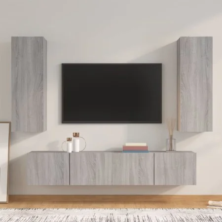 4-teiliges TV-Möbelset Sperrholz Sonoma grau von , TV-Möbel - Ref: Foro24-3114204, Preis: 150,21 €, Rabatt: %