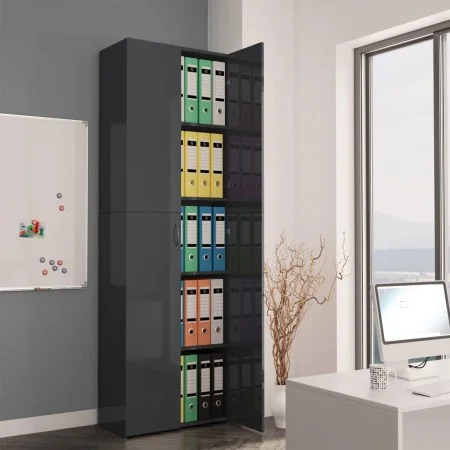 Glossy grey plywood office cabinet 60x32x190 cm by , Filing cabinets - Ref: Foro24-800305, Price: 173,64 €, Discount: %
