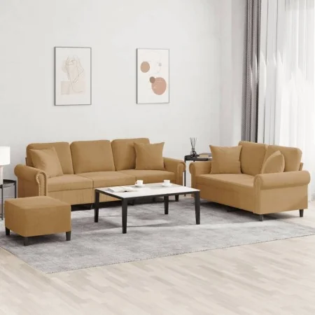 Set of sofas with cushions 3 pieces brown velvet by , Sofas - Ref: Foro24-3202287, Price: 612,70 €, Discount: %