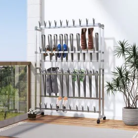 Silver shoe rack with wheels 89x27x120 cm by , Shoe racks and shoe organizers - Ref: Foro24-344370, Price: 99,28 €, Discount: %