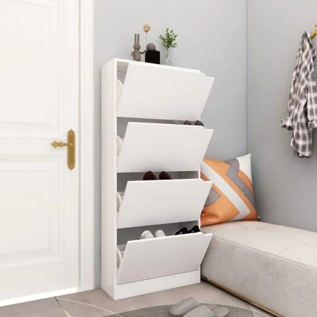 Schuhschrank mit 4 Sperrholztüren weiß 59x24x136 cm von , Schuhregale und Schuhorganisatoren - Ref: Foro24-338131, Preis: 167...