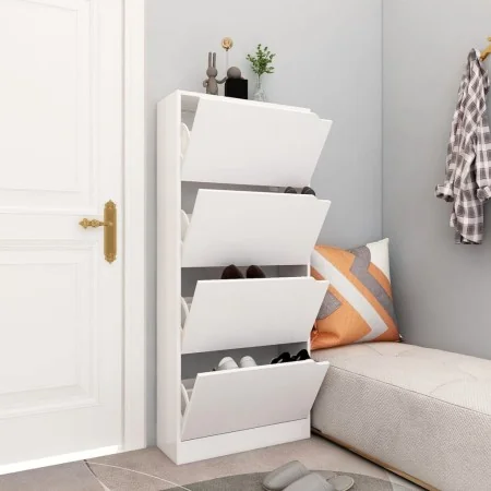 Shoe cabinet with 4 plywood doors white 59x24x136 cm by , Shoe racks and shoe organizers - Ref: Foro24-338131, Price: 167,15 ...