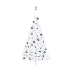 Halber Weihnachtsbaum mit Lichtern und Kugeln weiß 150 cm von , Weihnachtsbäume - Ref: Foro24-3077655, Preis: 51,16 €, Rabatt: %
