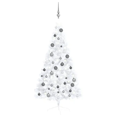 Medio árbol de Navidad con luces y bolas blanco 150 cm de , Arboles de navidad - Ref: Foro24-3077655, Precio: 51,16 €, Descue...