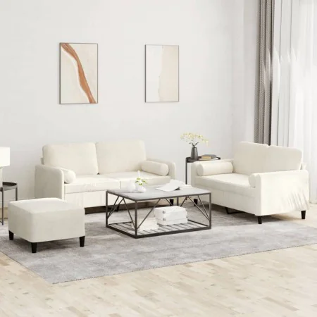 Juego de sofás con cojines 3 piezas terciopelo crema de , Sofás - Ref: Foro24-3202012, Precio: 563,85 €, Descuento: %