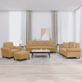 Set of sofas with 4 piece cushions brown velvet by , Sofas - Ref: Foro24-3202207, Price: 836,98 €, Discount: %