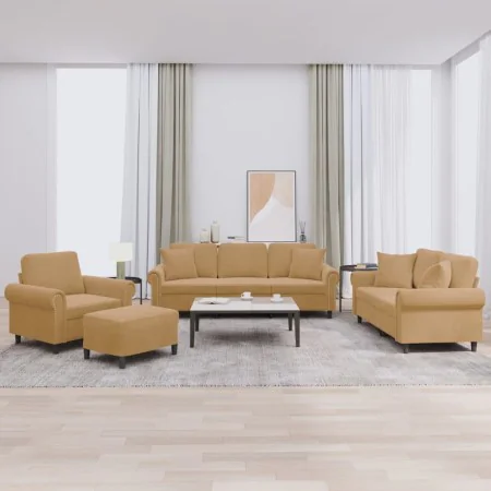 Set of sofas with 4 piece cushions brown velvet by , Sofas - Ref: Foro24-3202207, Price: 836,98 €, Discount: %