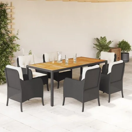 7 pcs garden dining set and cushions synthetic rattan black by , Garden sets - Ref: Foro24-3211864, Price: 732,03 €, Discount: %