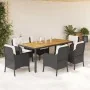 Set de comedor de jardín 7 pzas y cojines ratán sintético negro de , Conjuntos de jardín - Ref: Foro24-3211864, Precio: 730,6...