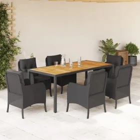 Set de comedor de jardín 7 pzas y cojines ratán sintético negro de , Conjuntos de jardín - Ref: Foro24-3211870, Precio: 741,7...