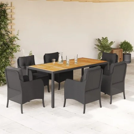 Set de comedor de jardín 7 pzas y cojines ratán sintético negro de , Conjuntos de jardín - Ref: Foro24-3211870, Precio: 787,6...