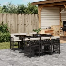 Set de comedor de jardín 7 pzas y cojines ratán sintético negro von , Gartensets - Ref: Foro24-3210906, Preis: 452,37 €, Raba...
