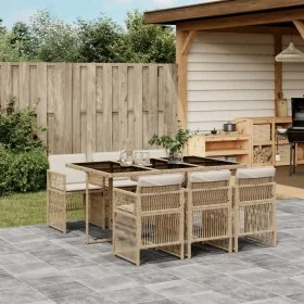 Set comedor de jardín 7 pzas con cojines ratán sintético beige by , Garden sets - Ref: Foro24-3210910, Price: 467,02 €, Disco...