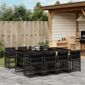 9 pcs garden dining set and cushions synthetic rattan black by , Garden sets - Ref: Foro24-3210919, Price: 611,01 €, Discount: %