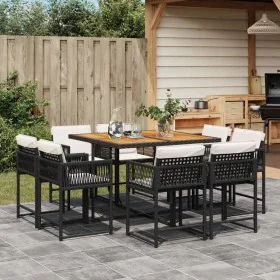 Set de comedor de jardín 9 pzas y cojines ratán sintético negro de , Conjuntos de jardín - Ref: Foro24-3211563, Precio: 503,9...
