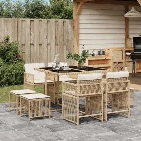 9 pcs garden dining set with cushions synthetic rattan beige by , Garden sets - Ref: Foro24-3211678, Price: 424,63 €, Discoun...