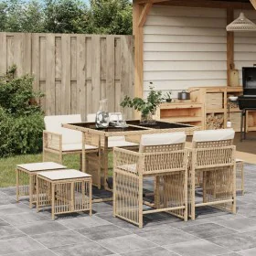 Set comedor de jardín 9 pzas con cojines ratán sintético beige de , Conjuntos de jardín - Ref: Foro24-3211678, Precio: 424,63...