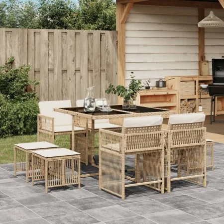 9 pcs garden dining set with cushions synthetic rattan beige by , Garden sets - Ref: Foro24-3211678, Price: 424,63 €, Discoun...