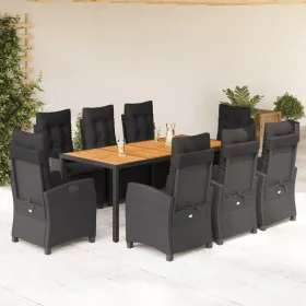 9 pcs garden dining set and cushions synthetic rattan black by , Garden sets - Ref: Foro24-3212670, Price: 1,00 €, Discount: %