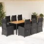9 pcs garden dining set and cushions synthetic rattan black by , Garden sets - Ref: Foro24-3212670, Price: 1,00 €, Discount: %