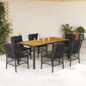 7 pcs garden dining set and cushions synthetic rattan black by , Garden sets - Ref: Foro24-3212046, Price: 746,23 €, Discount: %