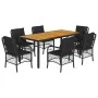 7 pcs garden dining set and cushions synthetic rattan black by , Garden sets - Ref: Foro24-3212046, Price: 746,23 €, Discount: %