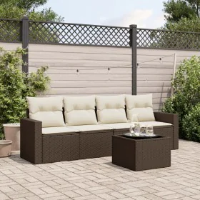 5-teiliges Garten-Esszimmerset und Kissen Kunstrattan braun von , Modulare Sofas für den Außenbereich - Ref: Foro24-3251030, ...