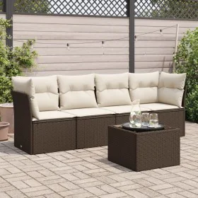 5-teiliges Garten-Esszimmerset und Kissen Kunstrattan braun von , Gartensets - Ref: Foro24-3249082, Preis: 318,88 €, Rabatt: %