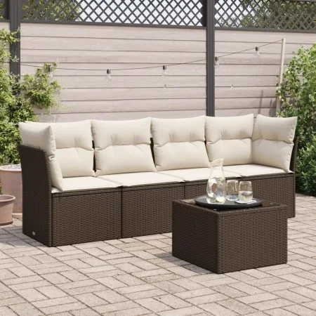 5-piece garden dining set and cushions synthetic rattan brown by , Garden sets - Ref: Foro24-3249082, Price: 318,88 €, Discou...