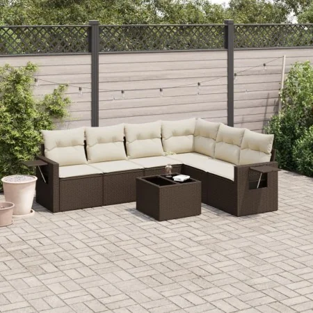 7-piece garden sofa set with brown PE rattan cushions by , Garden sets - Ref: Foro24-3252560, Price: 471,71 €, Discount: %