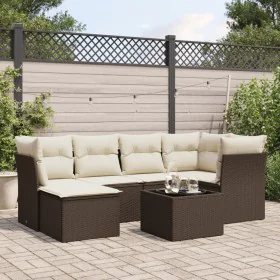 7-piece garden sofa set with brown PE rattan cushions by , Garden sets - Ref: Foro24-3249802, Price: 453,15 €, Discount: %
