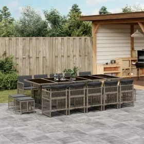 Set comedor de jardín con cojines 15 pzas ratán sintético gris by , Garden sets - Ref: Foro24-3210992, Price: 916,91 €, Disco...