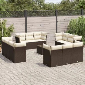 Set of garden sofas with cushions 13 pieces PE rattan brown by , Garden sets - Ref: Foro24-3217343, Price: 931,83 €, Discount: %