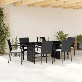 7 pcs garden dining set and cushions synthetic rattan black by , Garden sets - Ref: Foro24-3213494, Price: 528,61 €, Discount: %