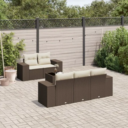 Set sofás de jardín 6 piezas y cojines ratán sintético marrón von , Modulare Sofas für den Außenbereich - Ref: Foro24-3222302...