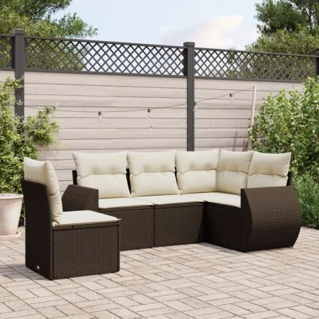 5-piece garden dining set and cushions synthetic rattan brown by , Garden sets - Ref: Foro24-3253710, Price: 374,99 €, Discou...