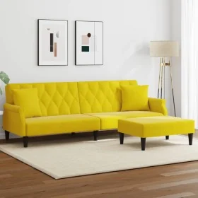 Sofá cama 2 plazas con almohadas taburete terciopelo amarillo by , Sofas - Ref: Foro24-3216223, Price: 327,29 €, Discount: %
