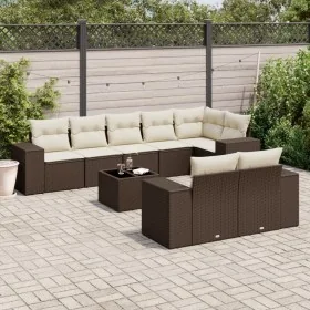 Set of 9 garden sofas and cushions synthetic rattan brown by , Garden sets - Ref: Foro24-3255170, Price: 646,12 €, Discount: %