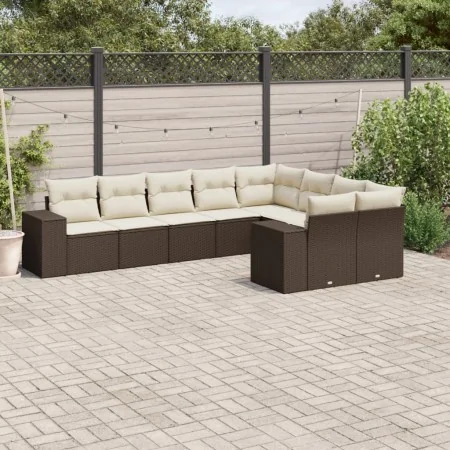 Set of 9 garden sofas and cushions synthetic rattan brown by , Garden sets - Ref: Foro24-3223042, Price: 616,25 €, Discount: %