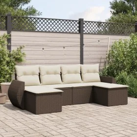 Set of 6-piece garden sofas and cushions synthetic rattan brown by , Modular outdoor sofas - Ref: Foro24-3221722, Price: 386,...