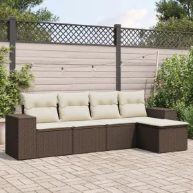 5-piece garden dining set and cushions synthetic rattan brown by , Modular outdoor sofas - Ref: Foro24-3222492, Price: 337,52...