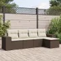 Set comedor de jardín 5 piezas y cojines ratán sintético marrón de , Sofás modulares de exterior - Ref: Foro24-3222492, Preci...