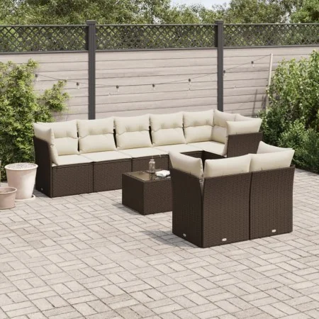 Set of 9 garden sofas and cushions synthetic rattan brown by , Garden sets - Ref: Foro24-3217923, Price: 607,86 €, Discount: %