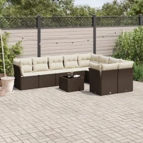 Set de sofás de jardín 10 pzas y cojines ratán sintético marrón by , Garden sets - Ref: Foro24-3218183, Price: 642,52 €, Disc...