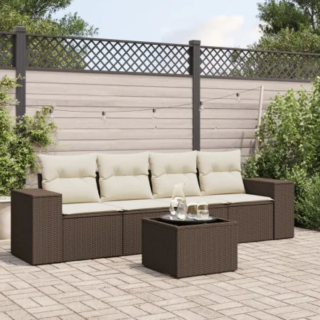 Set comedor de jardín 5 piezas y cojines ratán sintético marrón de , Conjuntos de jardín - Ref: Foro24-3254630, Precio: 334,9...