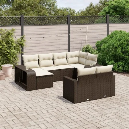 Set of 10 garden sofas and cushions synthetic rattan brown by , Garden sets - Ref: Foro24-3228903, Price: 590,17 €, Discount: %