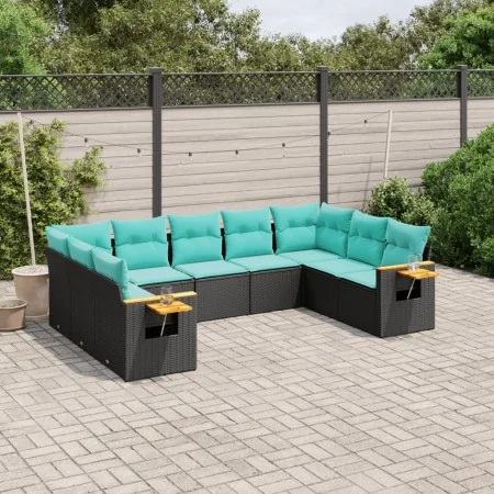Set of 9 garden sofas with black synthetic rattan cushions by , Garden sets - Ref: Foro24-3227114, Price: 721,73 €, Discount: %